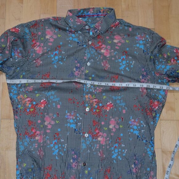 Luchiano Visconti Mens Shirt M Checkered Floral Splash Button Front Shirt - Picture 6 of 6